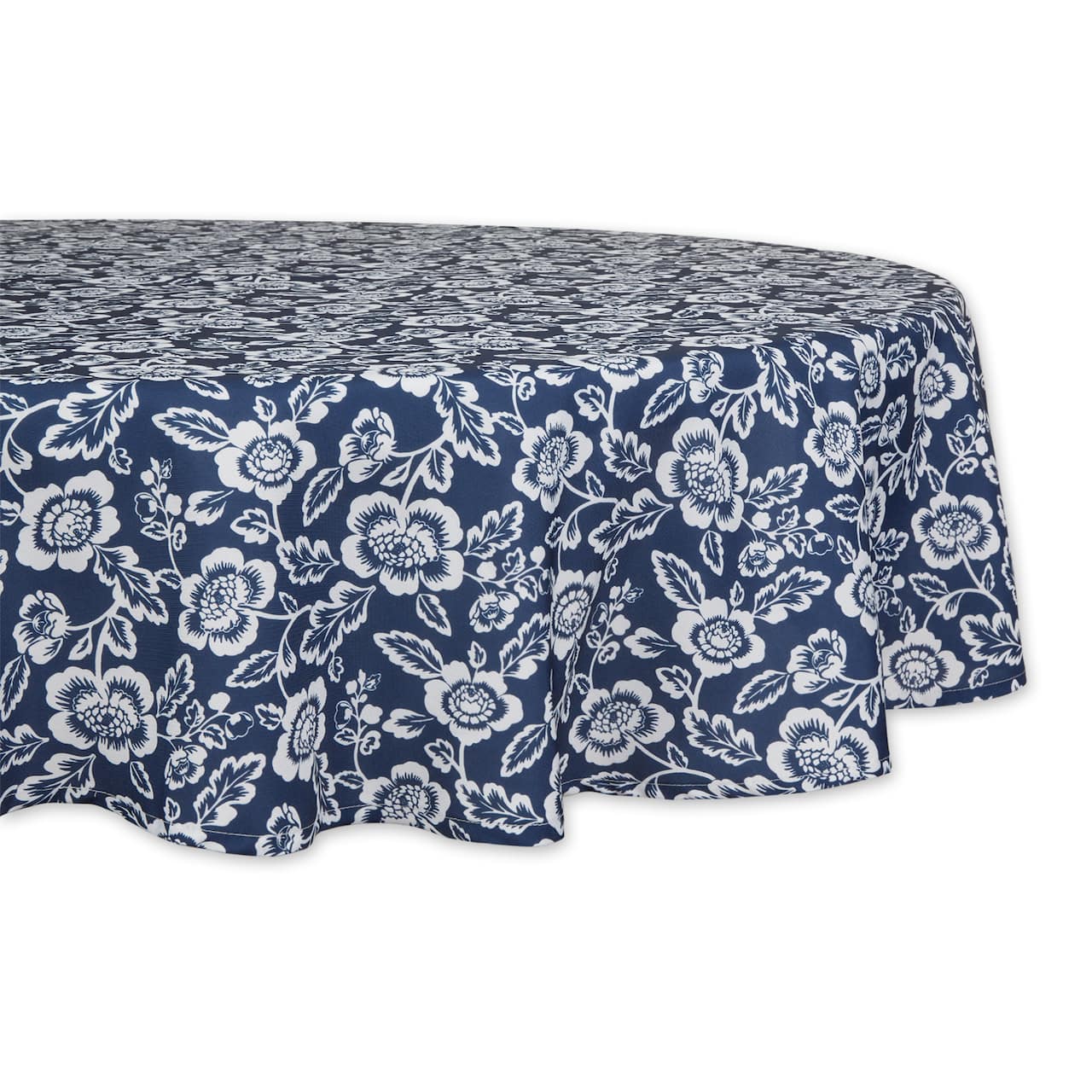 Nautical Blue Floral Print Outdoor Tablecloth, 60" Round